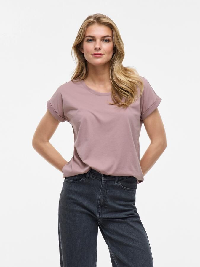 Vila Shirt met ronde hals VIDREAMERS NEW PURE T-SHIRT SU-NOOS Basic dames T-shirt met ronde hals en omgeslagen mouwen - Foto 5