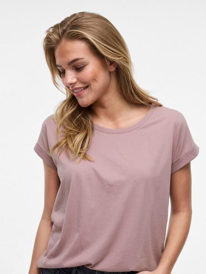 Vila Shirt met ronde hals VIDREAMERS NEW PURE T-SHIRT SU-NOOS Basic dames T-shirt met ronde hals en omgeslagen mouwen - Foto 2