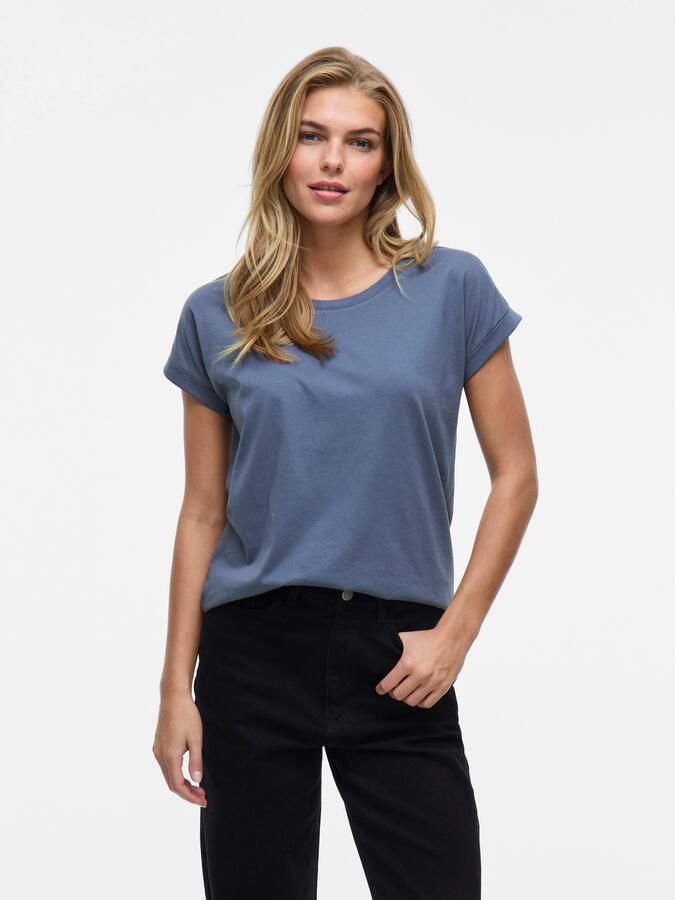 Vila Shirt met ronde hals VIDREAMERS NEW PURE T-SHIRT SU-NOOS Basic dames T-shirt met ronde hals en omgeslagen mouwen - Foto 6