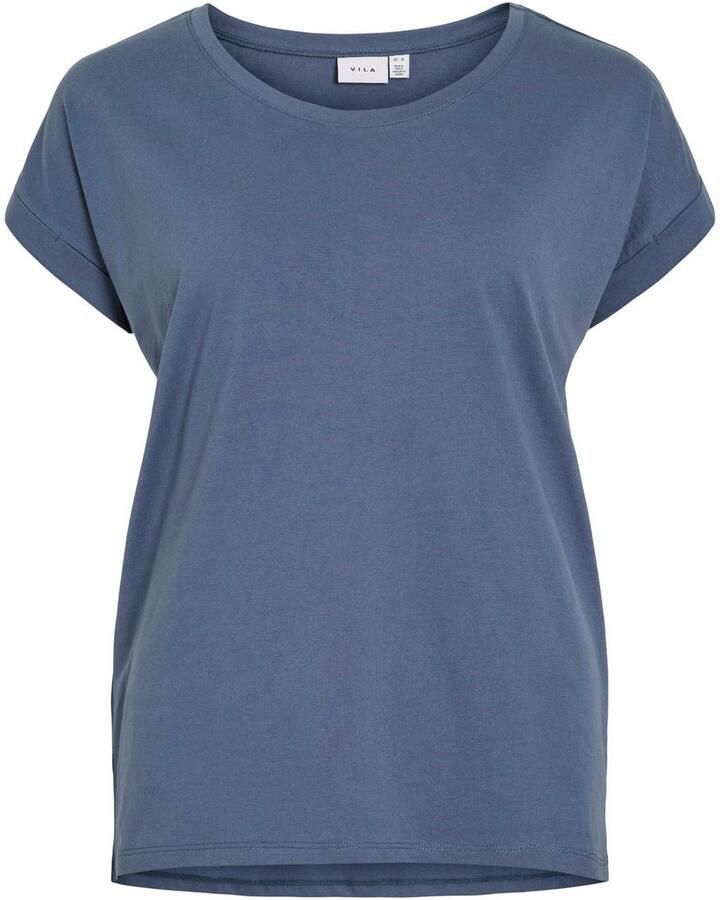 Vila Shirt met ronde hals VIDREAMERS NEW PURE T-SHIRT SU-NOOS Basic dames T-shirt met ronde hals en omgeslagen mouwen