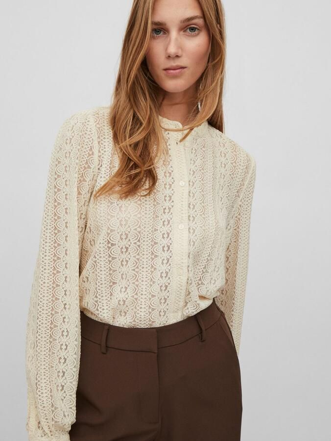 Vila Vichikka Lace L S Shirt- Noos Beige Dames - Foto 7