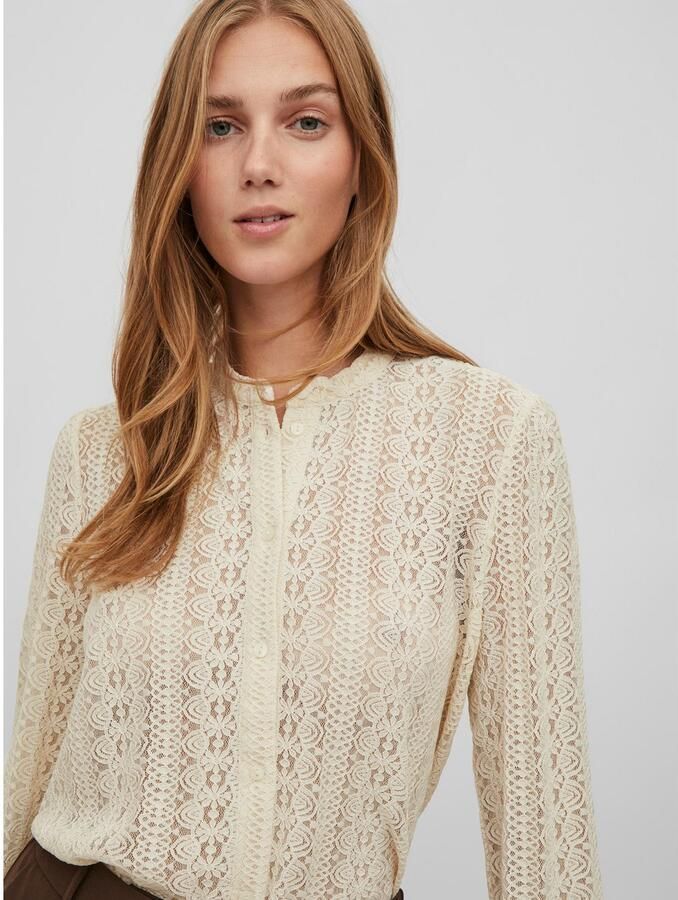 Vila Vichikka Lace L S Shirt- Noos Beige Dames - Foto 5