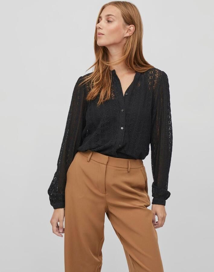 VILA geweven blouse VICHIKKA met kant zwart - Foto 8