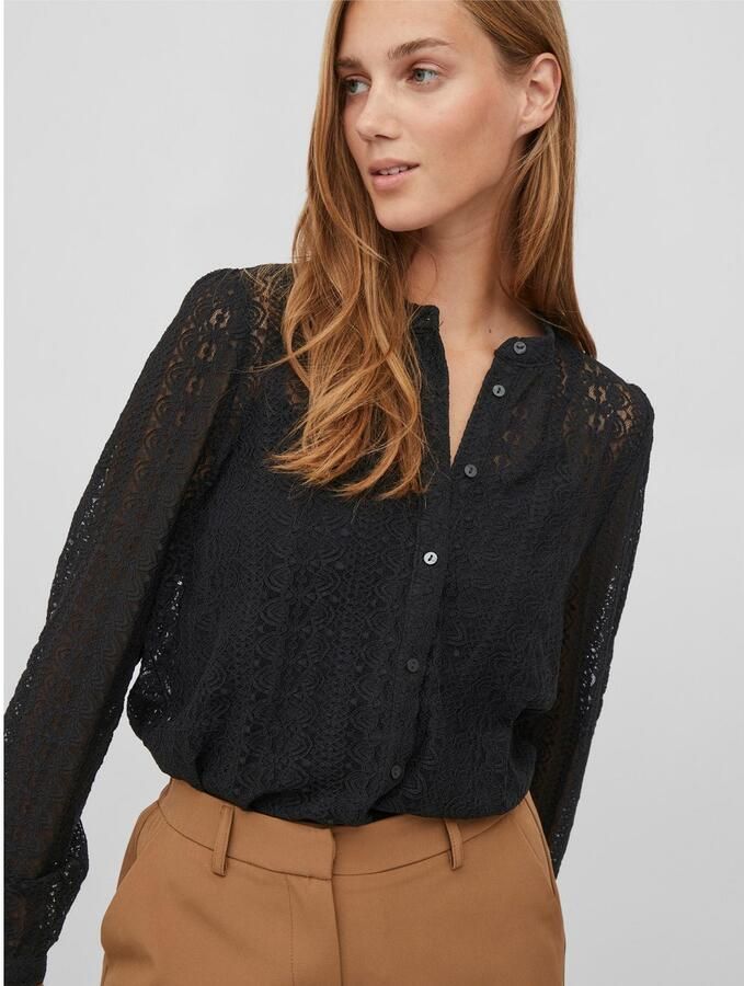 VILA geweven blouse VICHIKKA met kant zwart - Foto 4