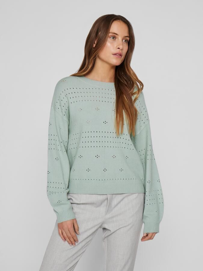 Vila Trui met ronde hals VIRIL L S O-NECK POINTELLE KNIT TOP-NOOS - Foto 5