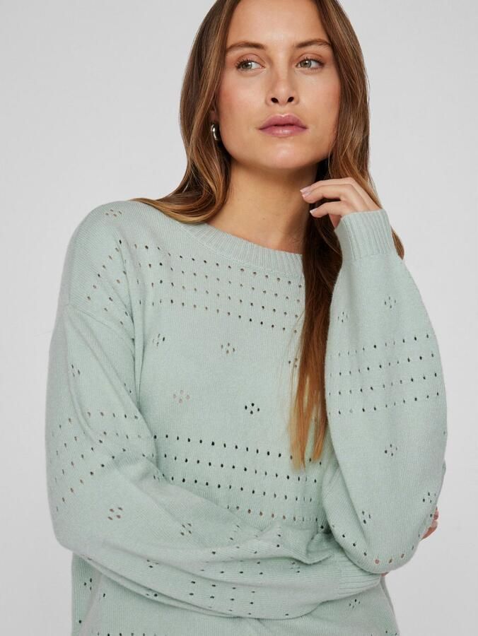 Vila Trui met ronde hals VIRIL L S O-NECK POINTELLE KNIT TOP-NOOS - Foto 3