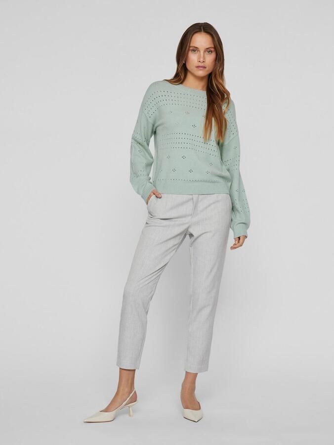 Vila Trui met ronde hals VIRIL L S O-NECK POINTELLE KNIT TOP-NOOS - Foto 4