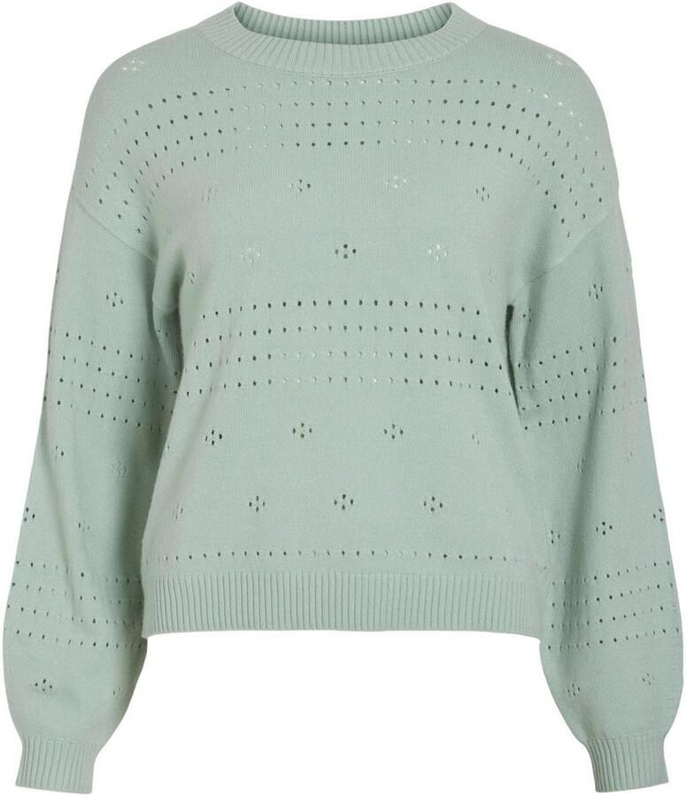 Vila Trui met ronde hals VIRIL L S O-NECK POINTELLE KNIT TOP-NOOS