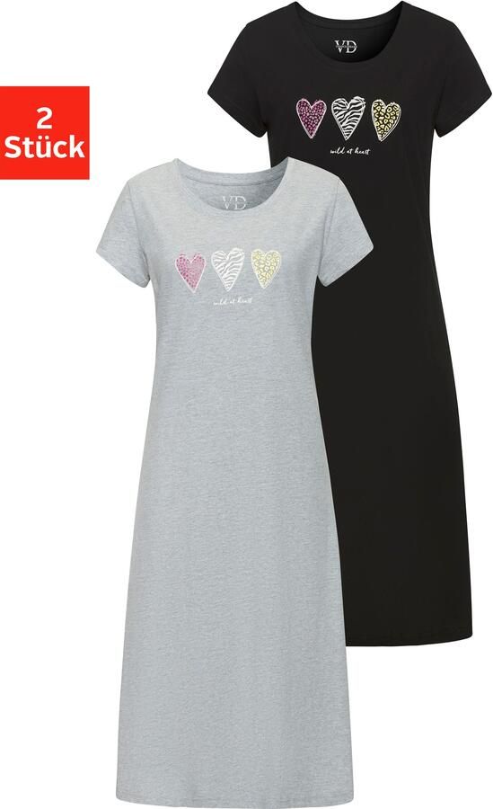 Vivance Dreams Nachthemd met mooi hart-print op de voorkant (2-delig Set van 2) - Foto 3