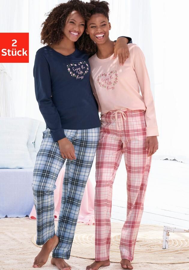 Vivance Dreams Pyjama met ruit- en bloemenprint in een dubbelpack (4-delig Set van 2) - Foto 4