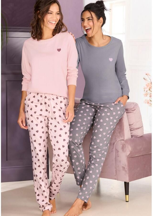 Vivance Dreams Pyjama met schattig hartjespatroon (voordeelset 4-delig)