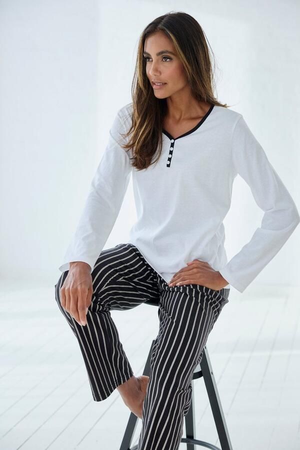 Vivance Dreams Pyjama top met paspel en korte decoratieve knoopsluiting - Foto 6