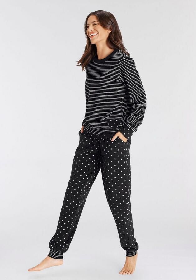 Vivance Dreams Pyjama van zachte frotté met strepen en harten (2-delig) - Foto 4