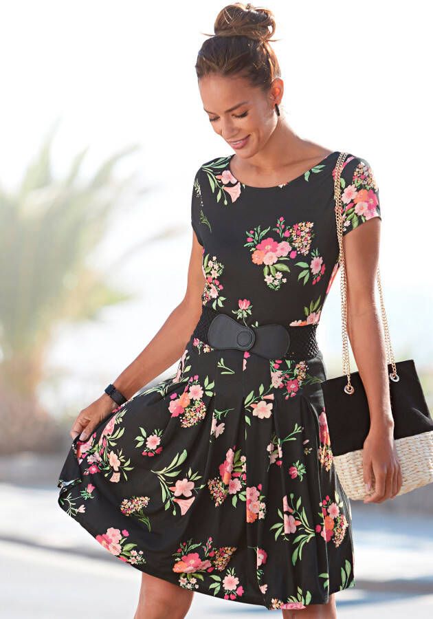 Vivance Gedessineerde jurk met bloemenmotief t-shirtjurk zomerjurk