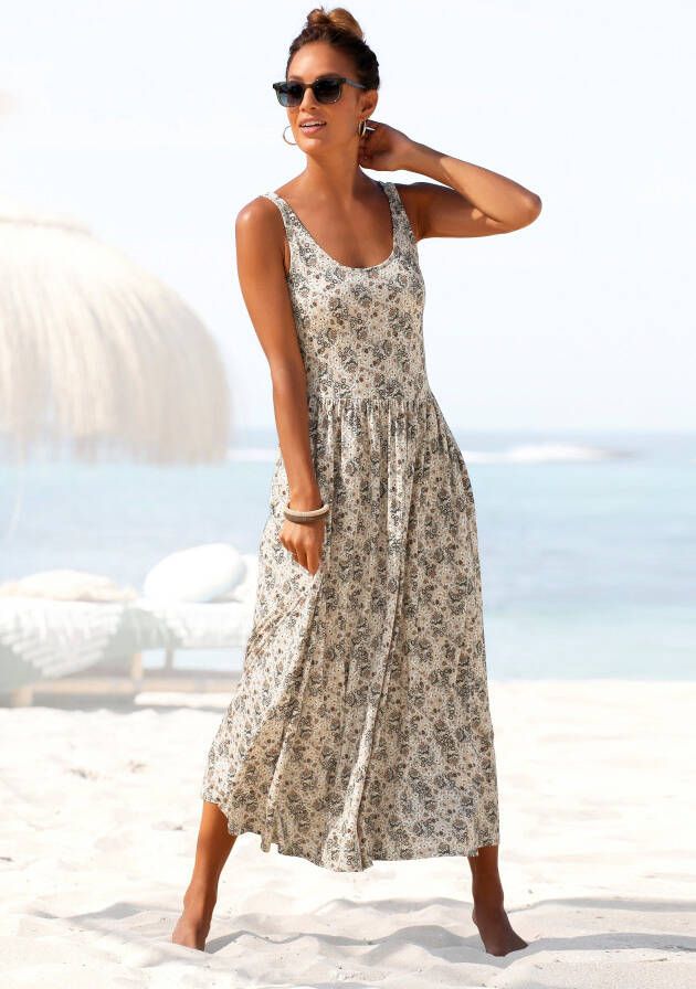 Vivance Midi-jurk met bloemenprint luchtige zomerjurk strandjurk