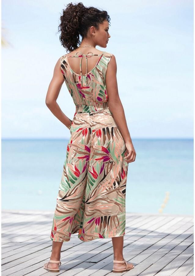 Vivance 7 8 overall van gekrepeerde viscose jumpsuit met alloverprint en wijde pijpen