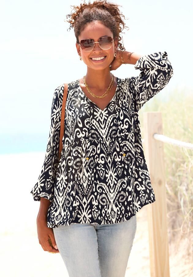 Vivance Blouse met lange mouwen met ballonmouwen luchtige tuniek met losse snit boho-stijl - Foto 5