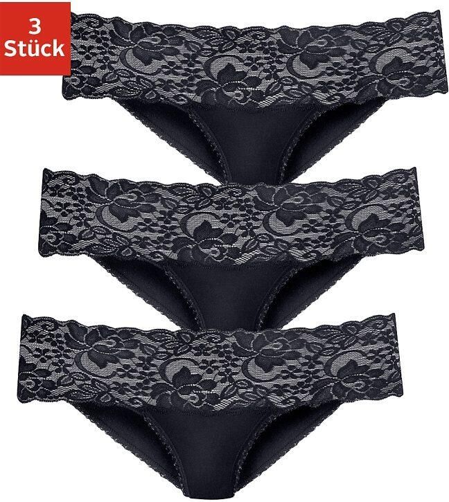 Vivance Brazilian slip van elastische katoen met florale kant (3 stuks) - Foto 4