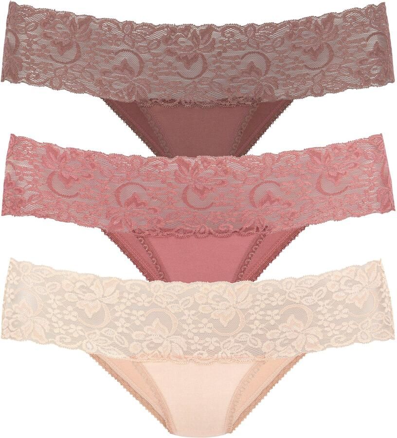 Vivance Brazilian slip van elastische katoen met florale kant (3 stuks) - Foto 5