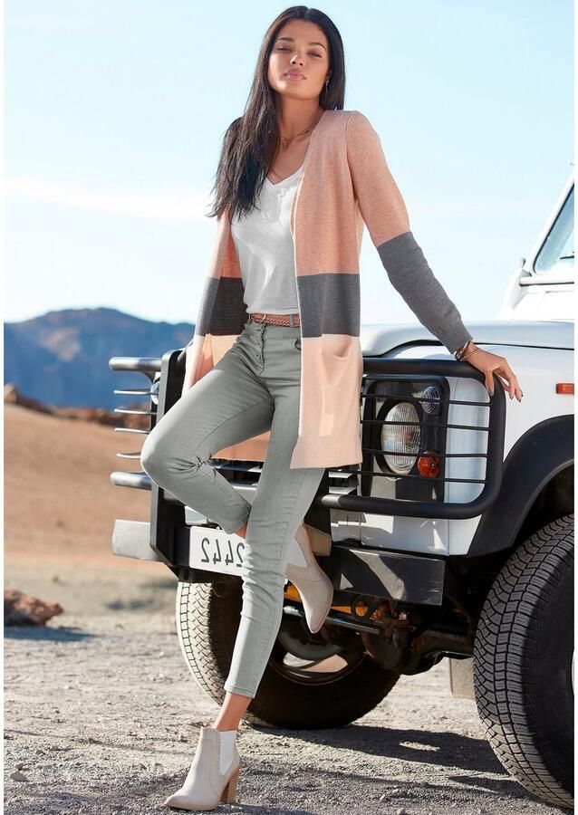 Vivance Cardigan met colorblock-look en zakken lange cardigan