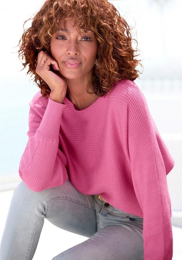 Vivance Gebreide trui met u-boot halslijn vleermuismouwen strepenlook oversized - Foto 3