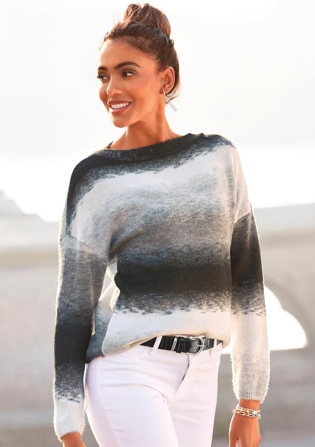 Vivance Gebreide trui van verloopgaren u-boot halslijn knusse gebreide trui - Foto 6