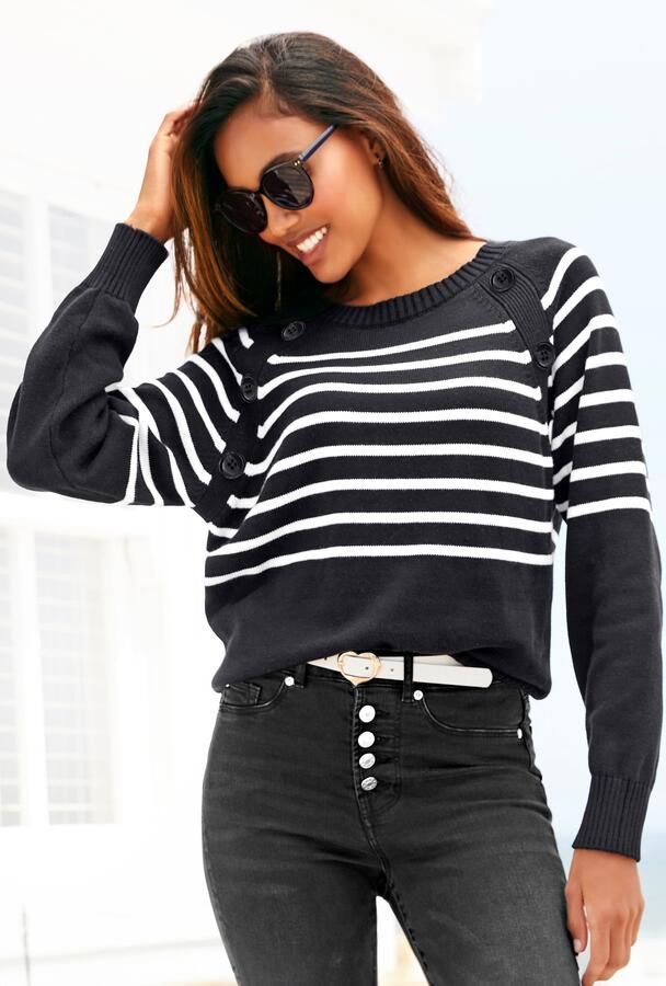 Vivance Gestreepte trui met sierknopen strepenlook gebreide trui modieus - Foto 5