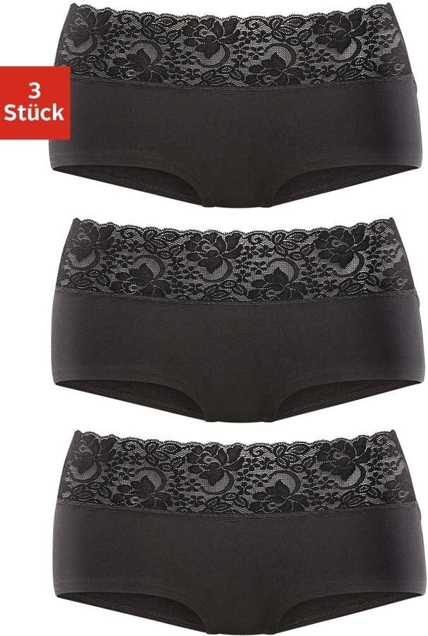 Vivance Hipster van elastische katoen met florale kant (3 stuks) - Foto 4