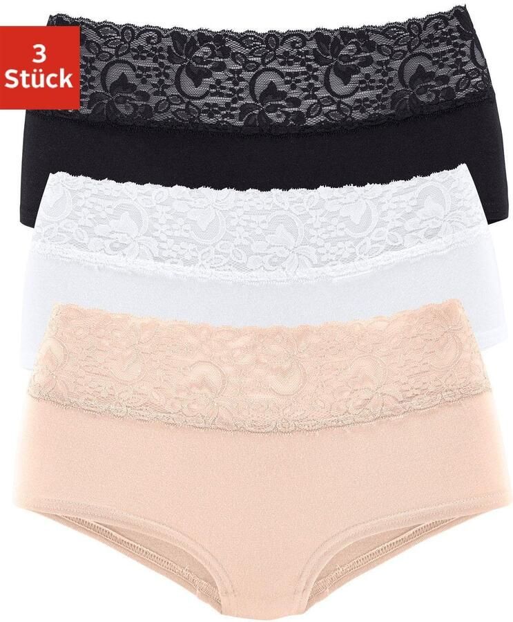 Vivance Hipster van elastische katoen met florale kant (3 stuks) - Foto 4