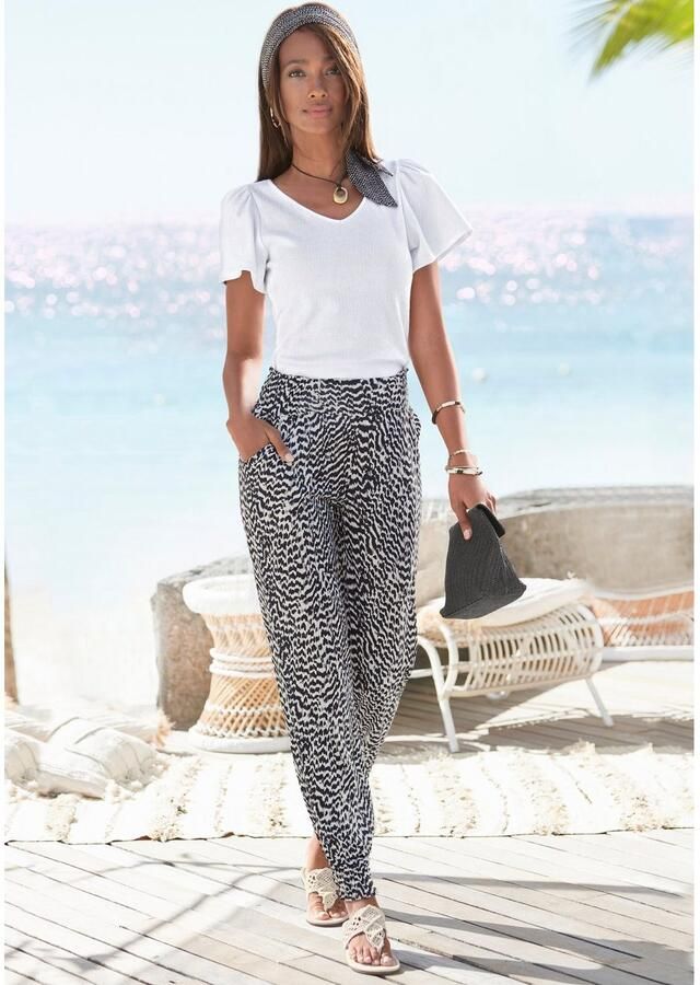 Vivance Jerseybroek met animal print en zakken elastische tailleband zomerbroek
