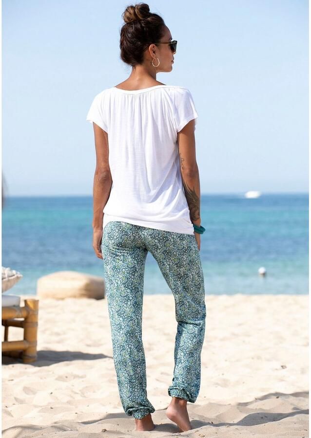 Vivance Jerseybroek met bloemenprint en zakken elastische tailleband strandbroek - Foto 2