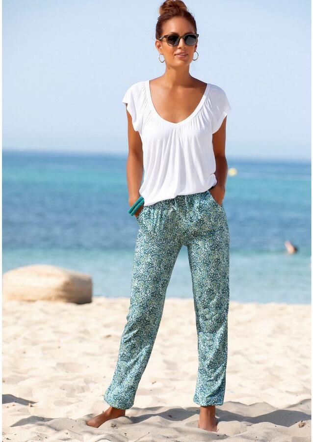 Vivance Jerseybroek met bloemenprint en zakken elastische tailleband strandbroek - Foto 3