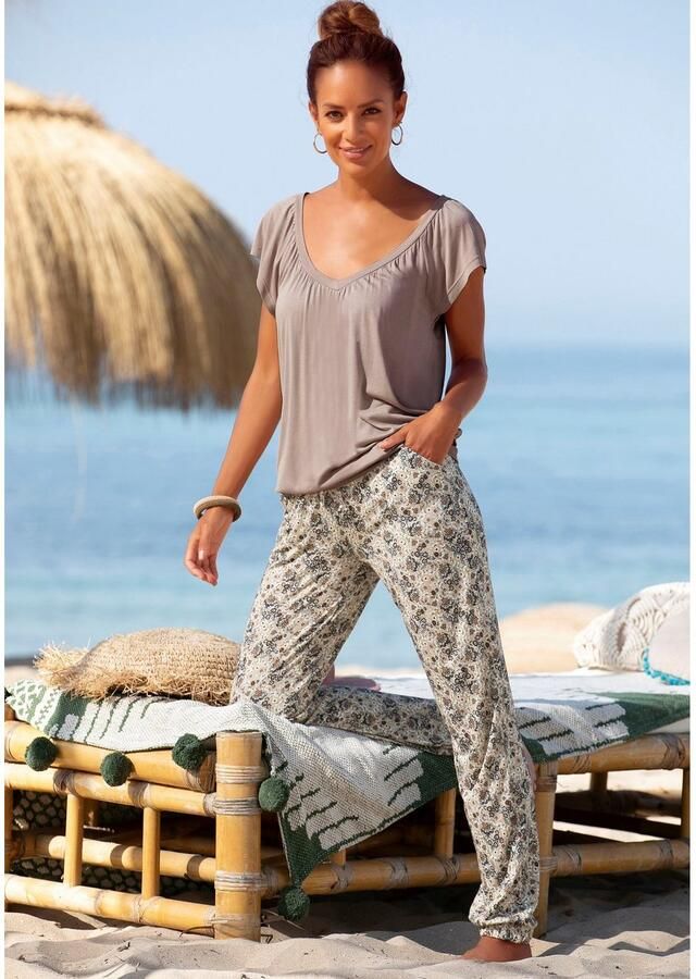 Vivance Jerseybroek met bloemenprint en zakken zomerbroek elastisch