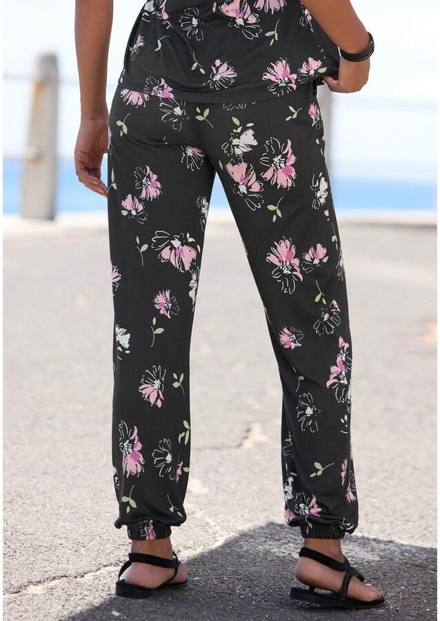 Vivance Jerseybroek met grote bloe print instapbroek van jersey