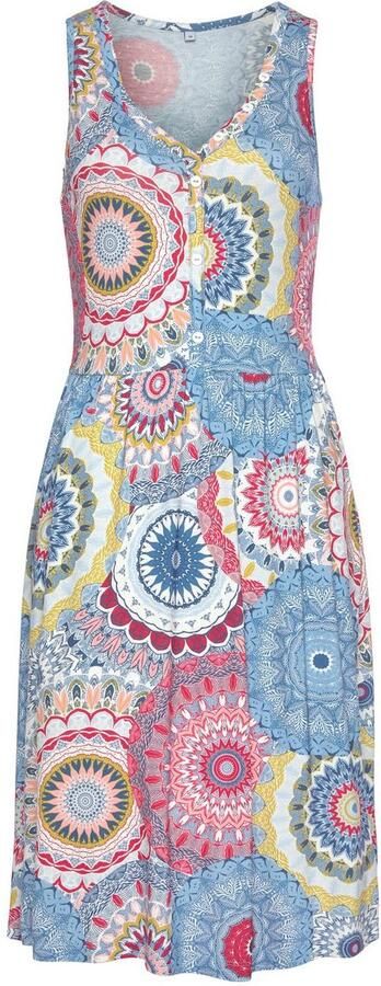 Vivance Jerseyjurk met all-over print en v-hals kleurrijke zomerjurk - Foto 4