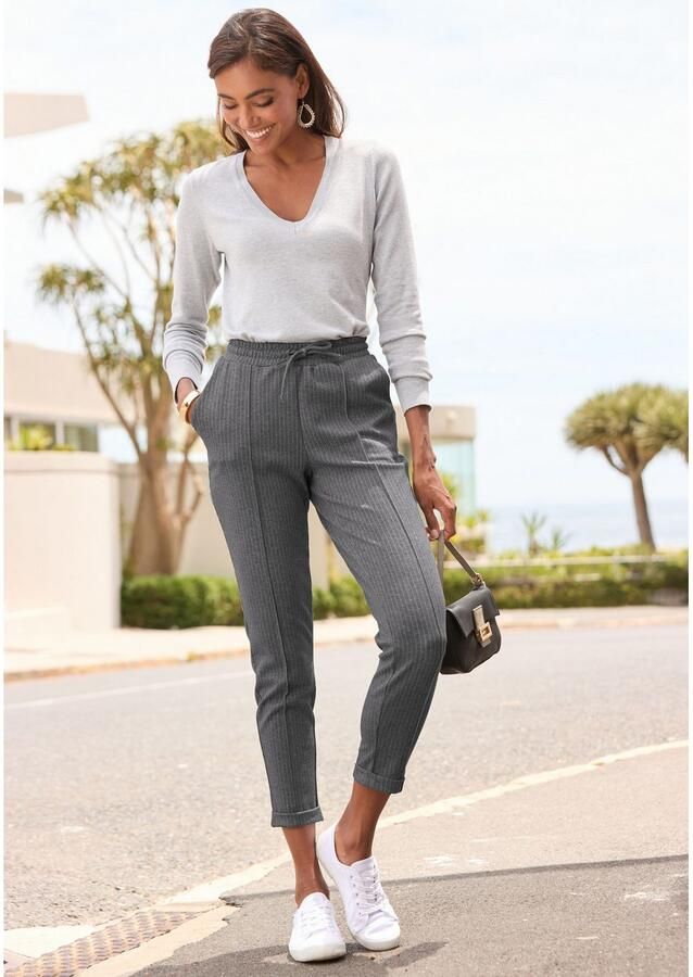 Vivance Joggingbroek met strepenpatroon instapbroek smalle snit - Foto 2