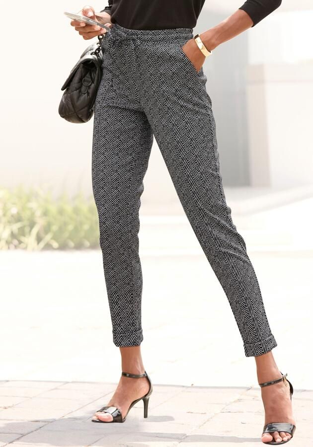 Vivance Joggingbroek met zigzagpatroon instapbroek elastische tailleband smalle pasvorm - Foto 5