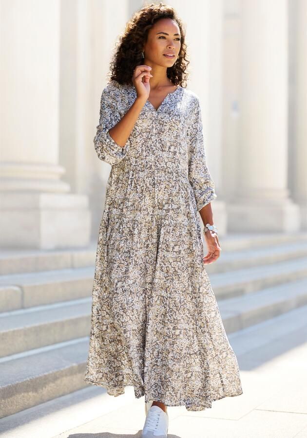 Vivance Maxi-jurk met all-over print en volants lange mouwen jurk met print casual-chic - Foto 3