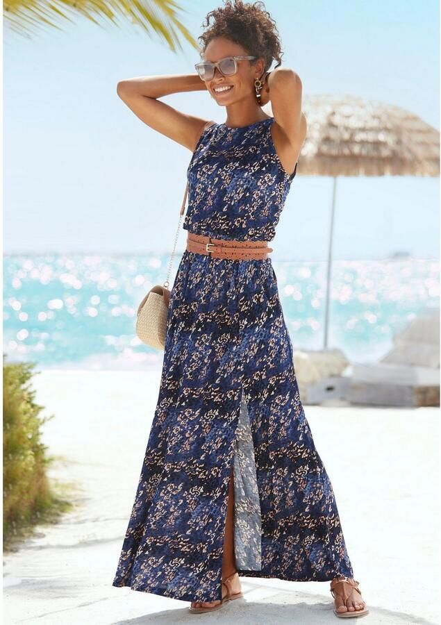 Vivance Maxi-jurk met zijnaadzakken en split losse zomerjurk strandjurk - Foto 4