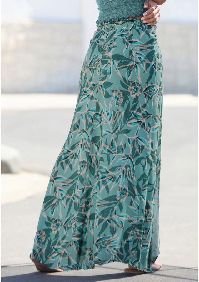 Vivance Maxirok met alloverdruk en elastische tailleband lange zomerrok met split - Foto 5