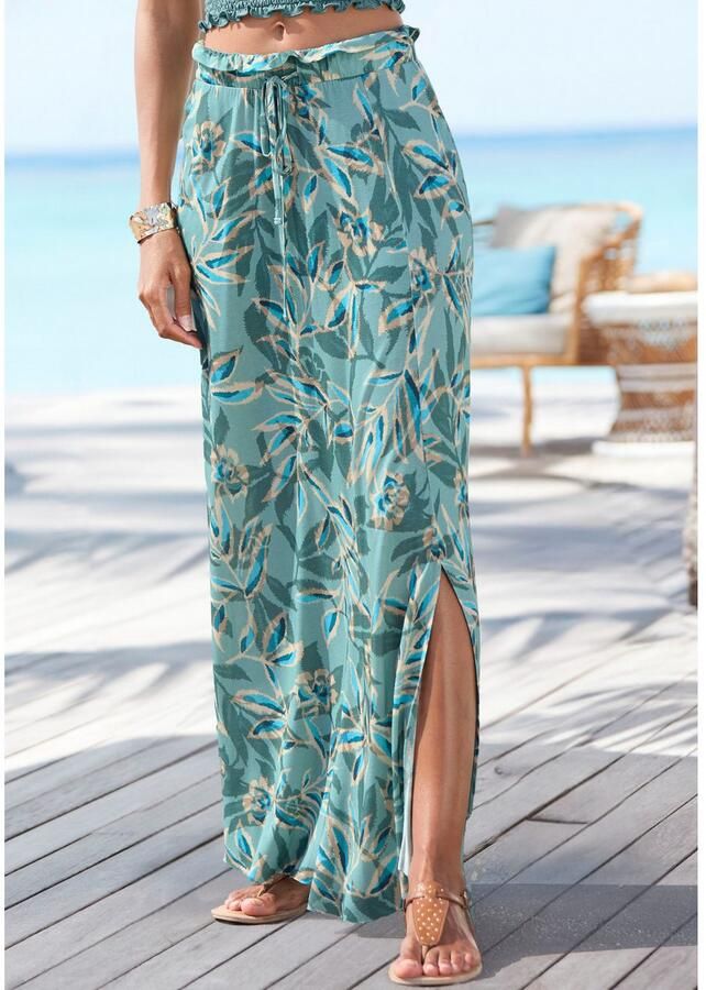 Vivance Maxirok met alloverdruk en elastische tailleband lange zomerrok met split - Foto 2