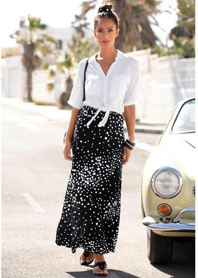 Vivance Maxirok met stippenprint en elastische tailleband zomerse jerseyrok - Foto 1