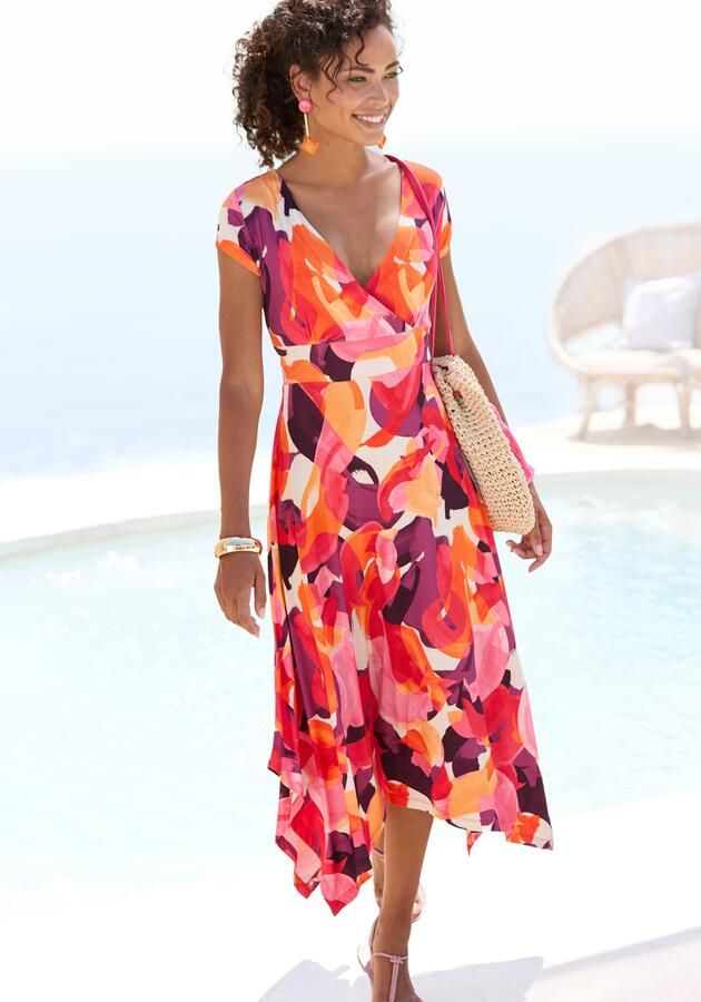 Vivance Midi-jurk met alloverprint luchtige zomerjurk in wikkellook strandjurk - Foto 6