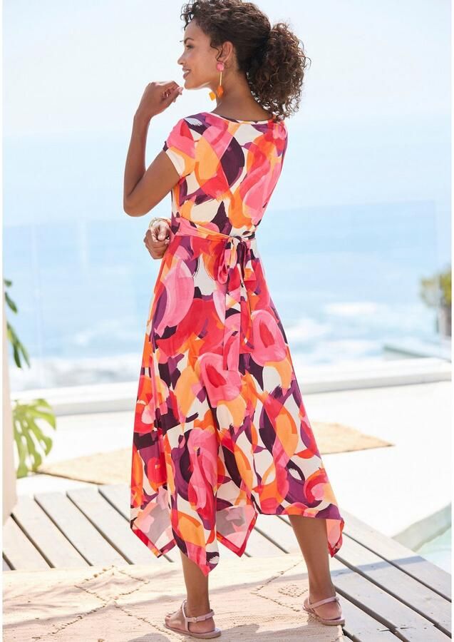 Vivance Midi-jurk met alloverprint luchtige zomerjurk in wikkellook strandjurk - Foto 3