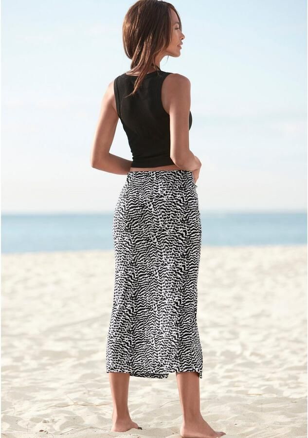 Vivance Midirok met plooien aan de zijkant en split jersey rok met animal print - Foto 5