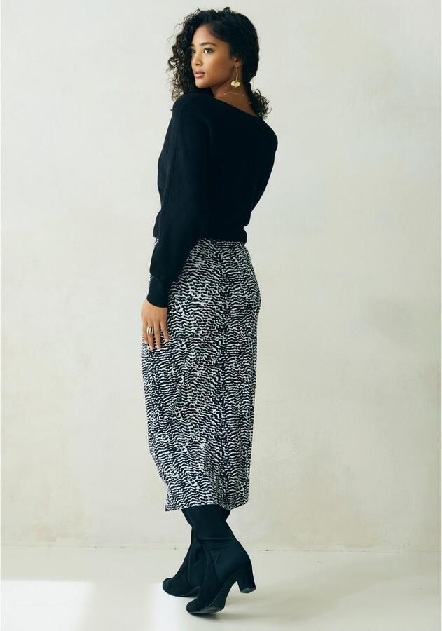 Vivance Midirok met plooien aan de zijkant en split jersey rok met animal print - Foto 6