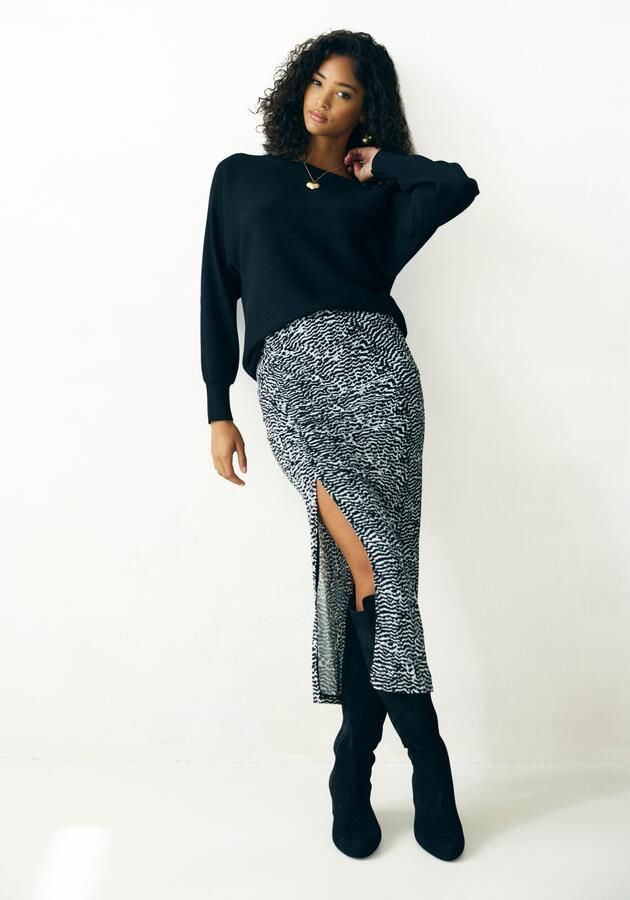 Vivance Midirok met plooien aan de zijkant en split jersey rok met animal print - Foto 7