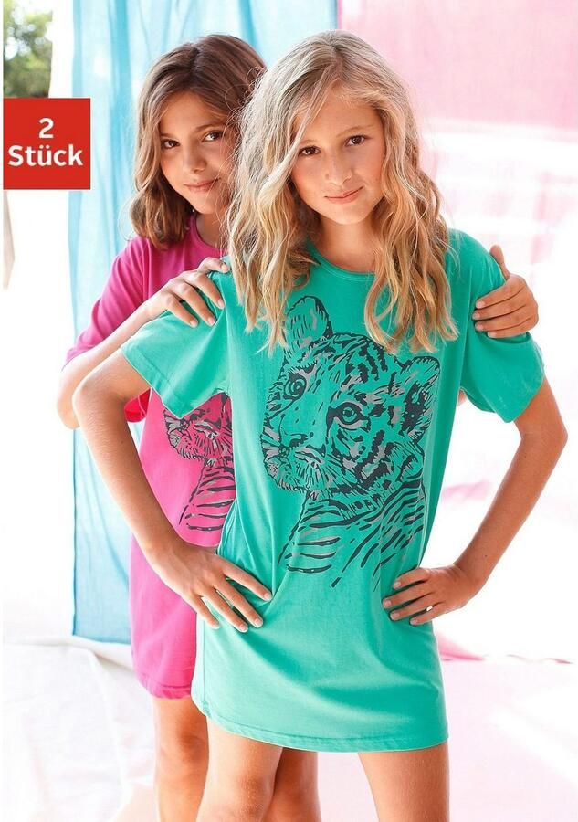 Vivance Nachthemd comfortabel met coole roofdierprint (Set van 2)