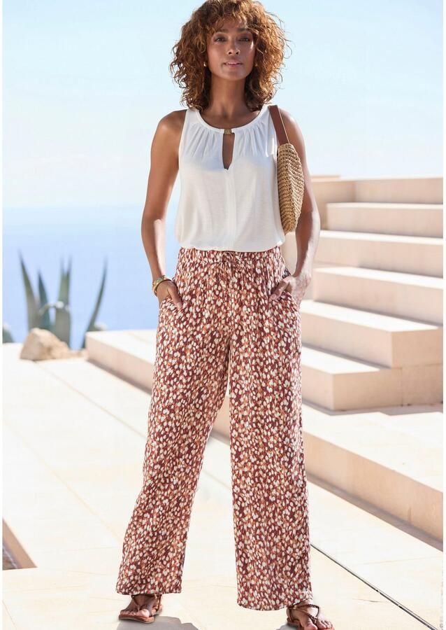 Vivance Palazzobroek met alloverprint wijde pijpen met bindband - Foto 3