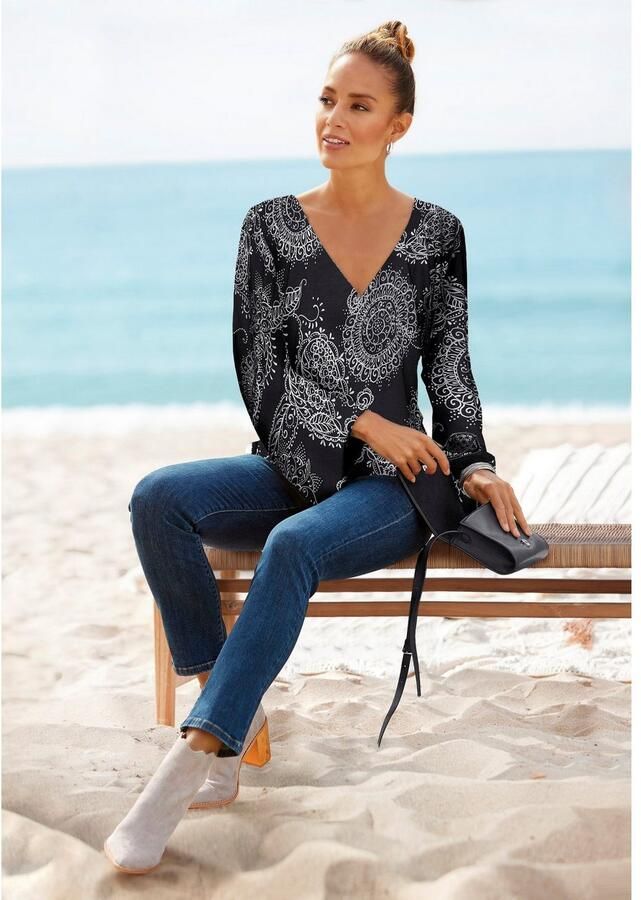 Vivance Shirt met 3 4-mouwen met all-over print en v-hals blouseshirt met lange mouwen - Foto 4